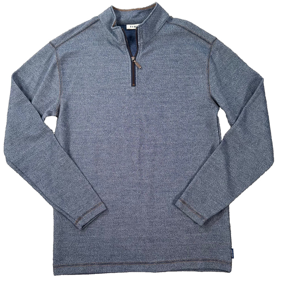 Rowm Dilliard's Quarter Zip Pullover Top Men's Medium Blue Collared Long Sleeve